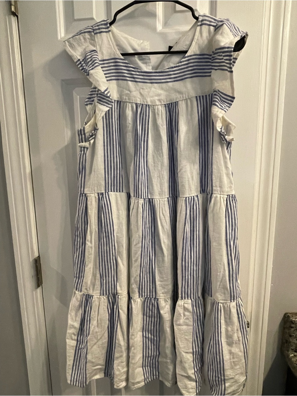 NWOT J.Crew Linen-Blend Striped Tiered Mini Dress - Ivory Blue - Picture 4 of 4
